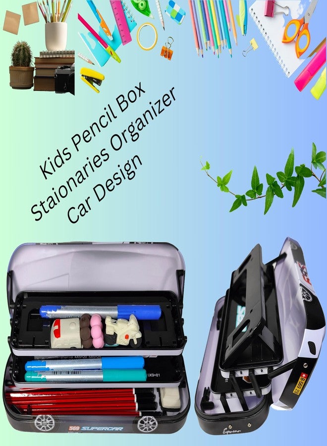 ZAFCO Metal Pencil Box for Boys | Compass for Kids | Pen Box for Students | Geometry for School | Car Theme | Birthday Return Gift 1 Unit (Black) - Image 5